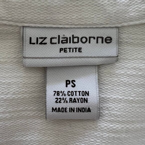 Liz Claiborne Petite White Cotton Button V-Neck Long Sleeve Cover Up Blouse - Picture 6 of 7